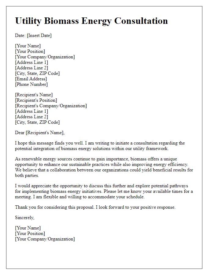 Letter template of utility biomass energy consultation