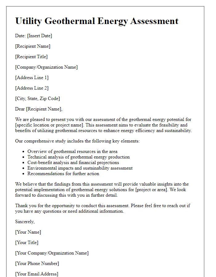 Letter template of utility geothermal energy assessment