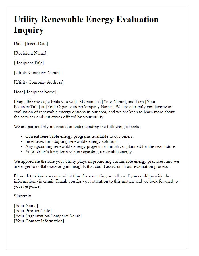 Letter template of utility renewable energy evaluation inquiry