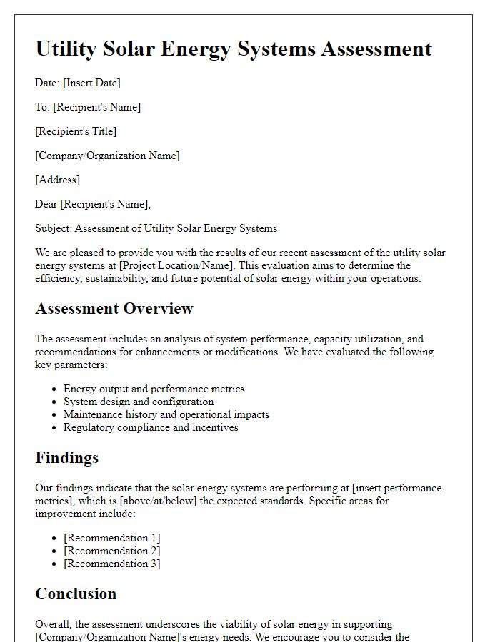 Letter template of utility solar energy systems assessment