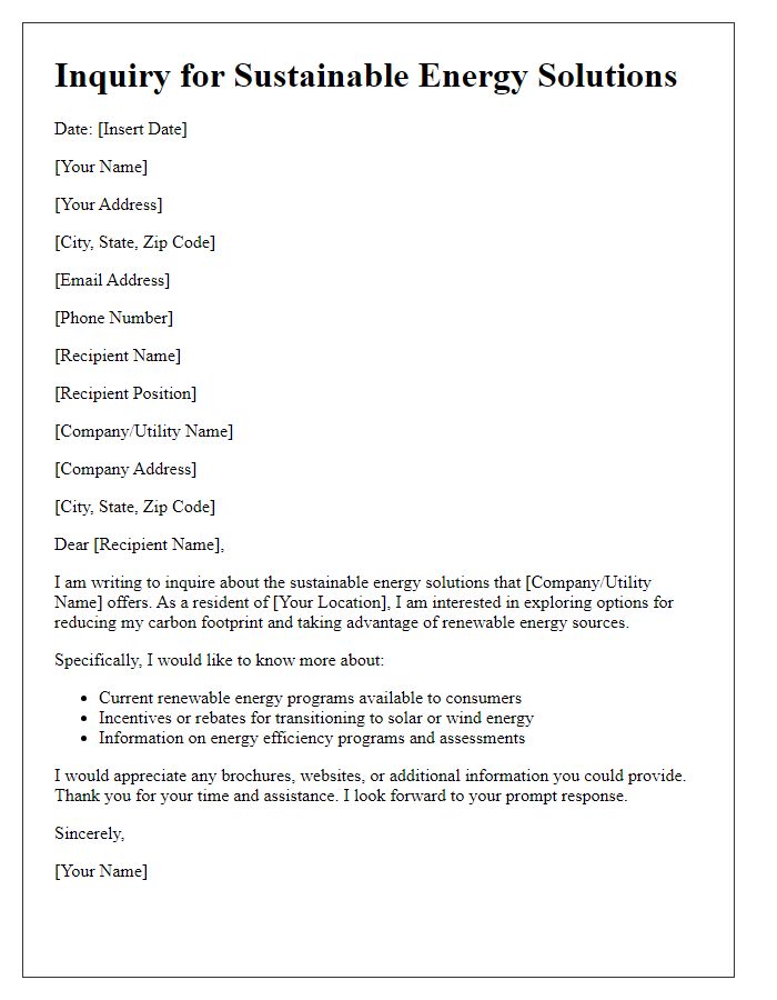 Letter template of utility sustainable energy solutions inquiry