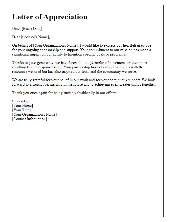 Letter template of appreciation for ongoing sponsorship support