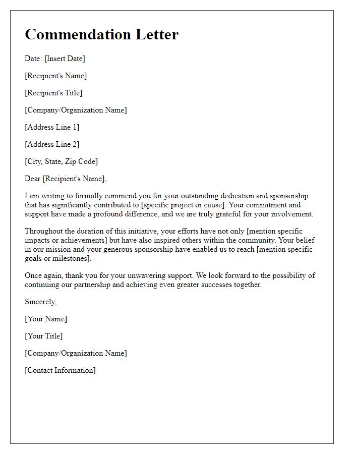 Letter template of commendation for dedicated sponsorship