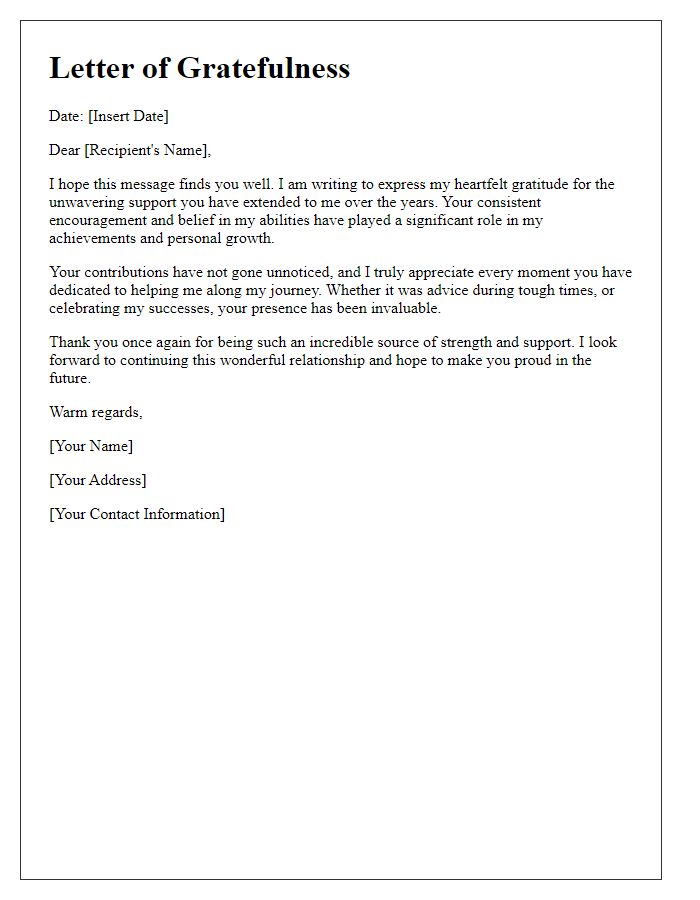 Letter template of gratefulness for recurrent support