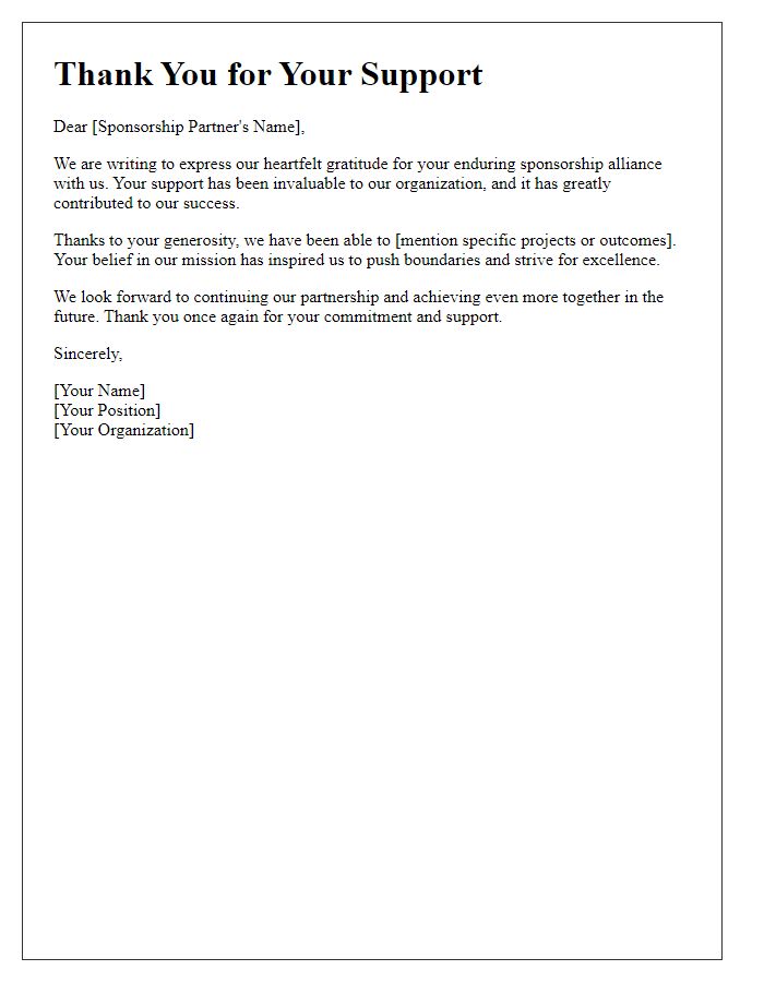 Letter template of thanks for enduring sponsorship alliance