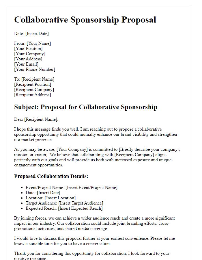 Letter template of collaborative sponsorship for brand visibility enhancement.