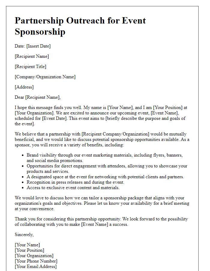 Letter template of partnership outreach for event sponsorship benefits.