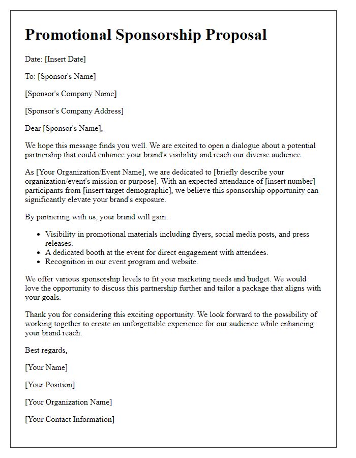 Letter template of promotional sponsorship for enhancing audience reach.