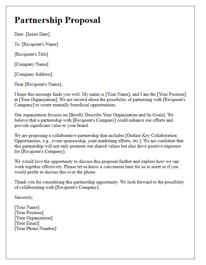 Letter template of sponsored partnership proposal for collaboration opportunities.