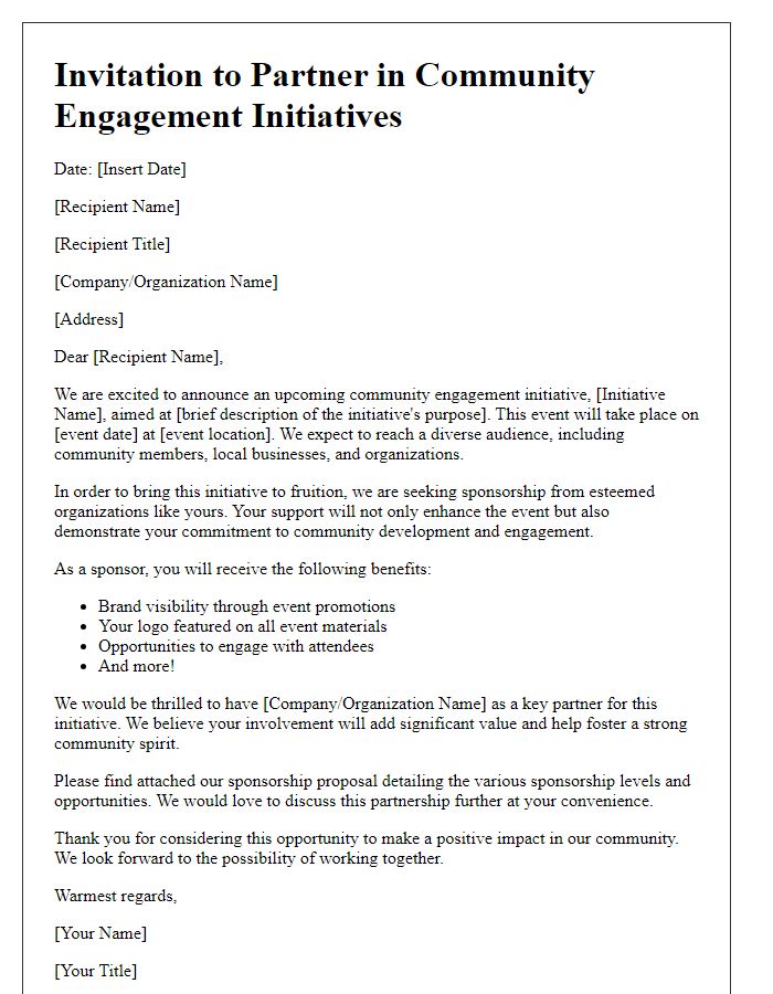 Letter template of sponsorship invitation for community engagement initiatives.