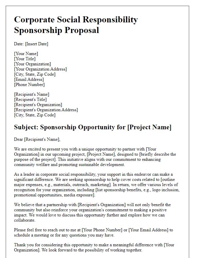 Letter template of sponsorship opportunity for corporate social responsibility projects.