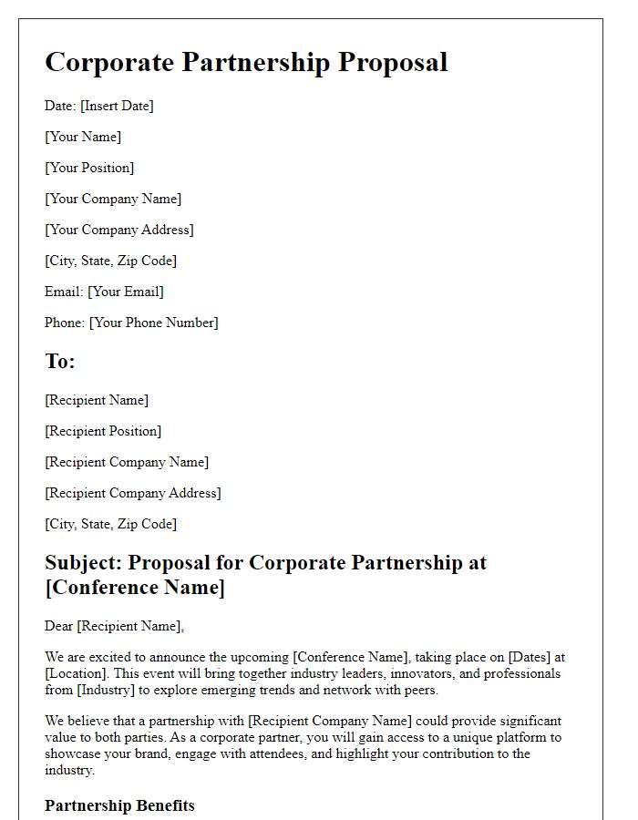 Letter template of corporate partnership proposal for industry conference.