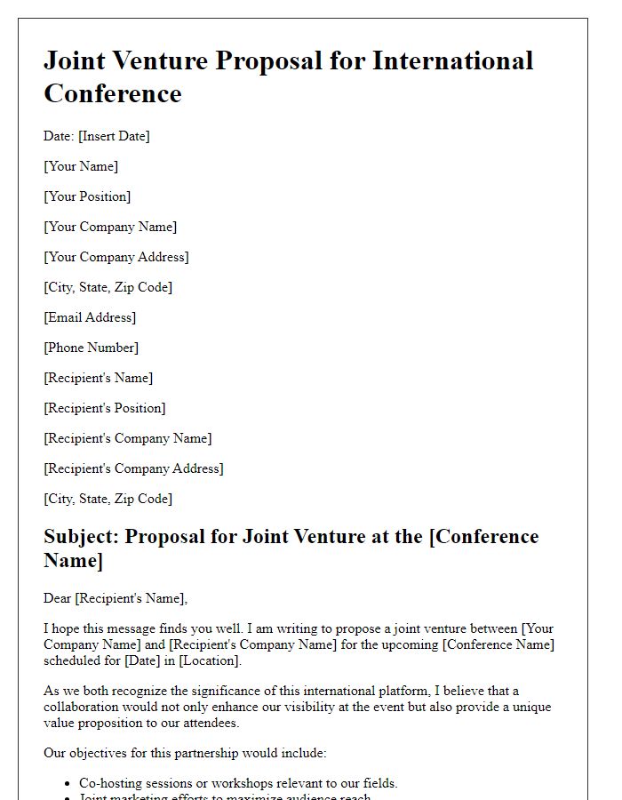 Letter template of joint venture proposal for international conference.