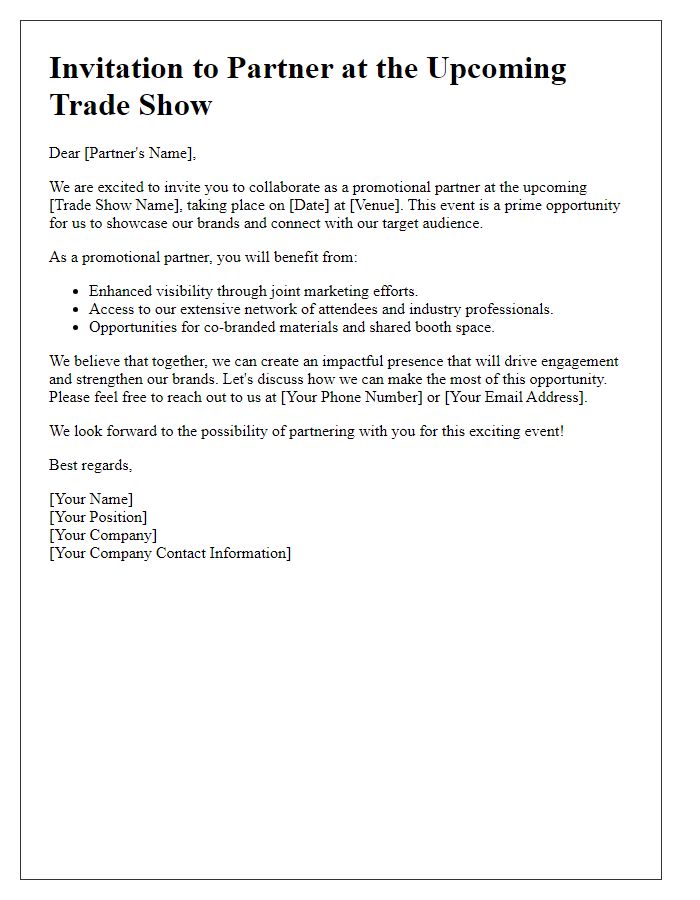 Letter template of promotional partnership invitation for trade show.