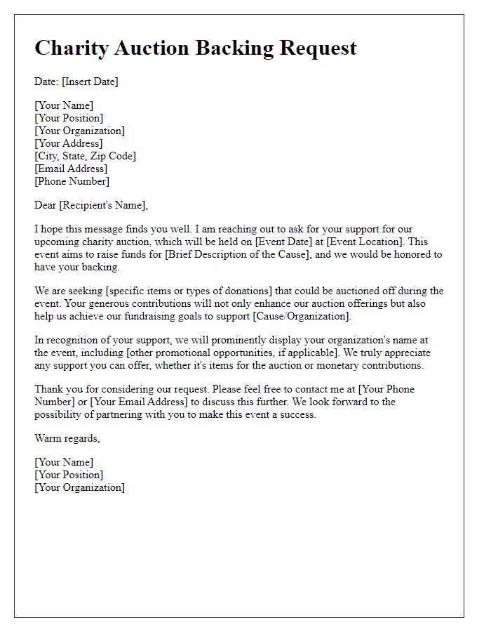 Letter template of charity auction backing request