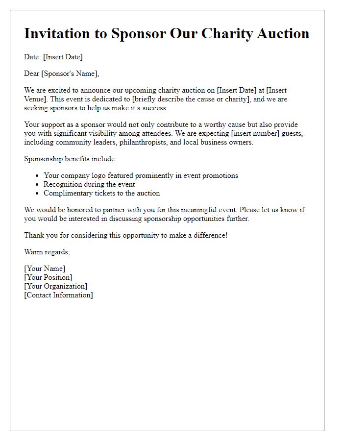 Letter template of sponsorship invitation for charity auction