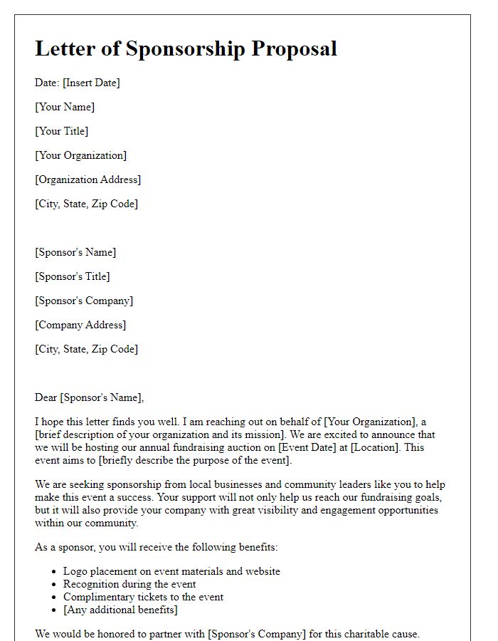 Letter template of sponsorship proposal for fundraising auction