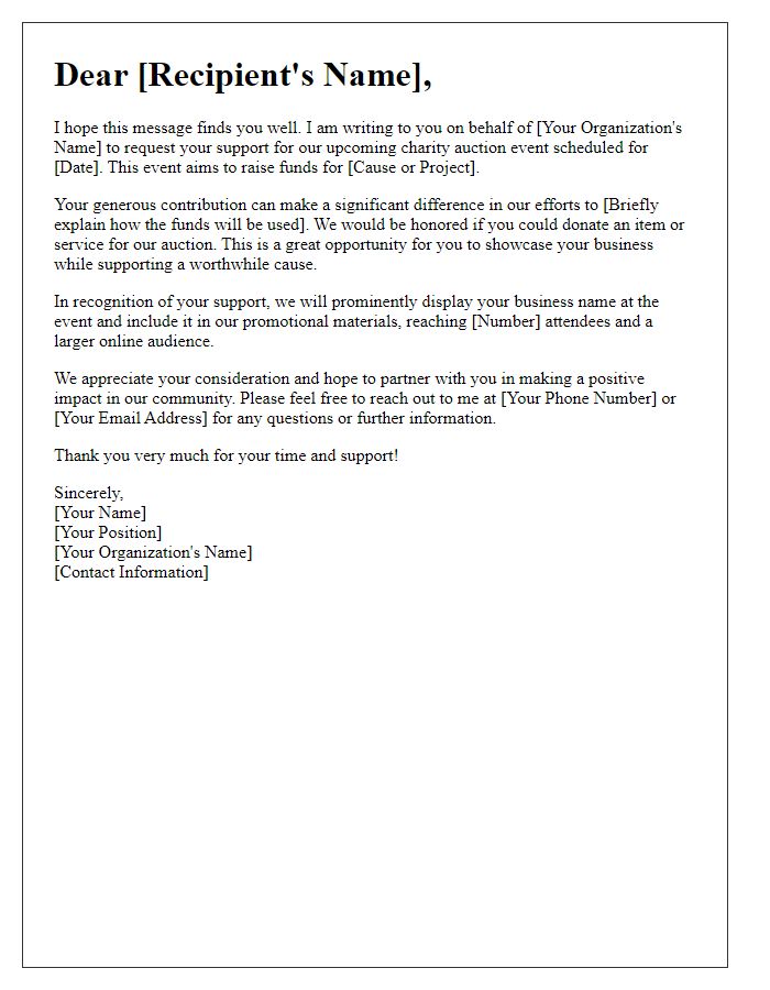 Letter template of support solicitation for auction charity event