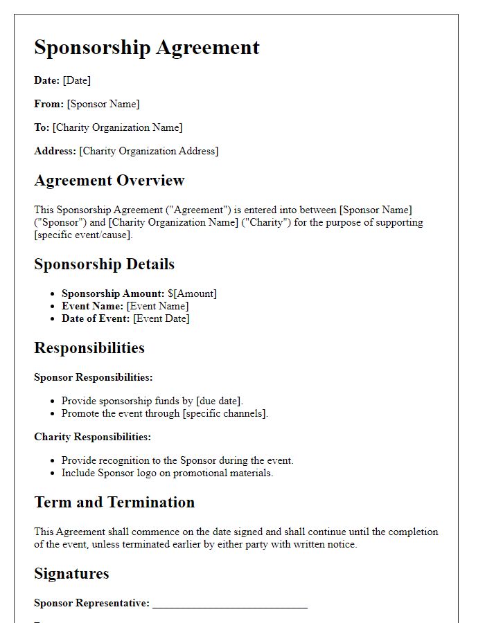 Letter template of Sponsorship Agreement for Charity Organization