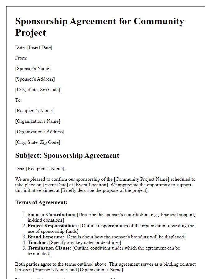 Letter template of Sponsorship Agreement for Community Project