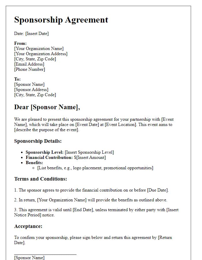 Letter template of Sponsorship Agreement for Event Partnership