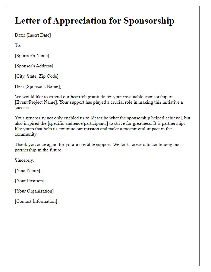 Letter template of appreciation for your invaluable sponsorship.