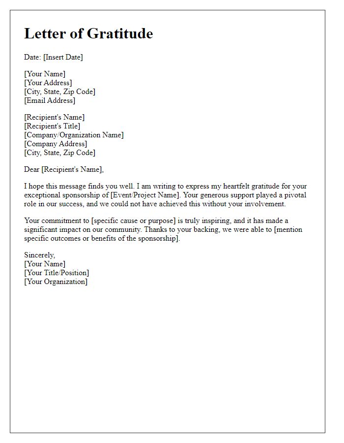 Letter template of gratitude for your exceptional sponsorship.