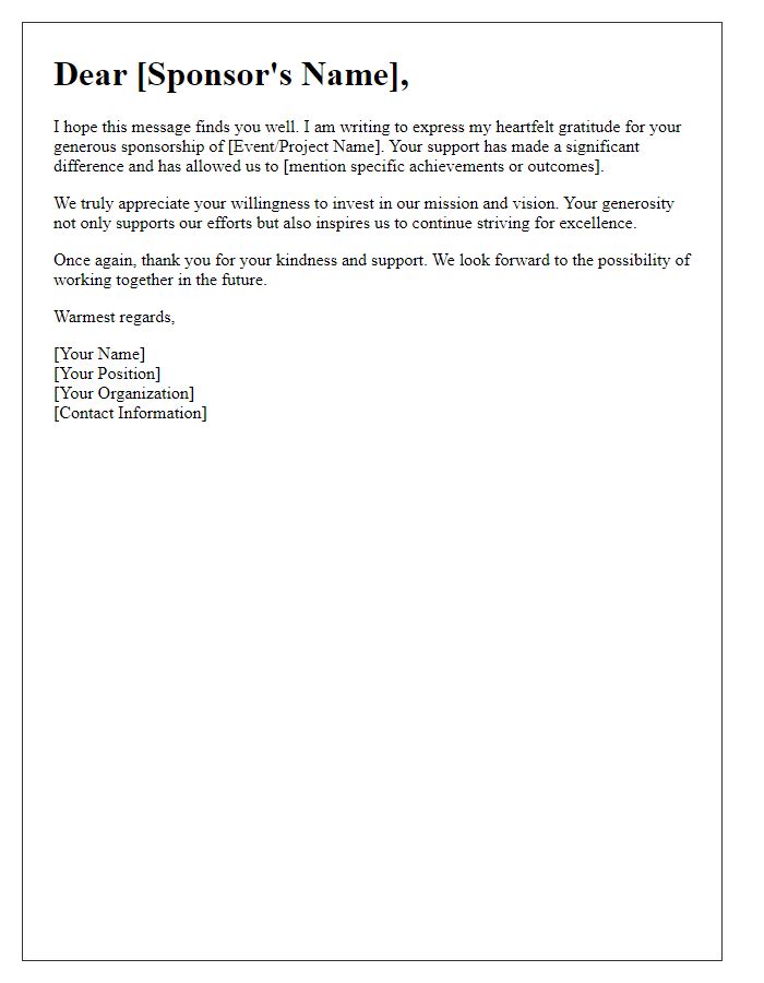 Letter template of heartfelt thanks for your generous sponsorship.