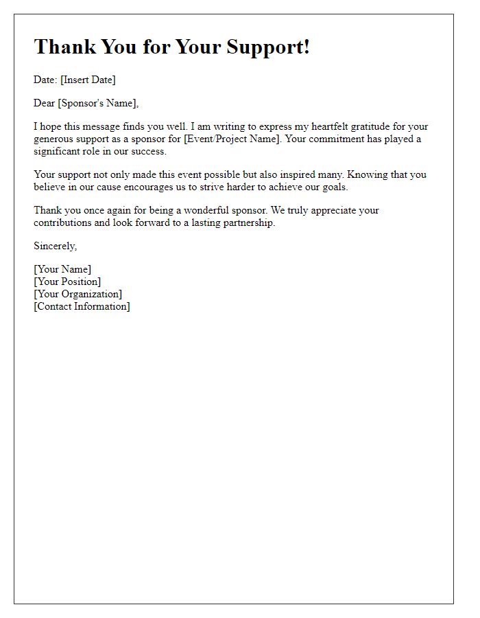 Letter template of thanks for being a wonderful sponsor.