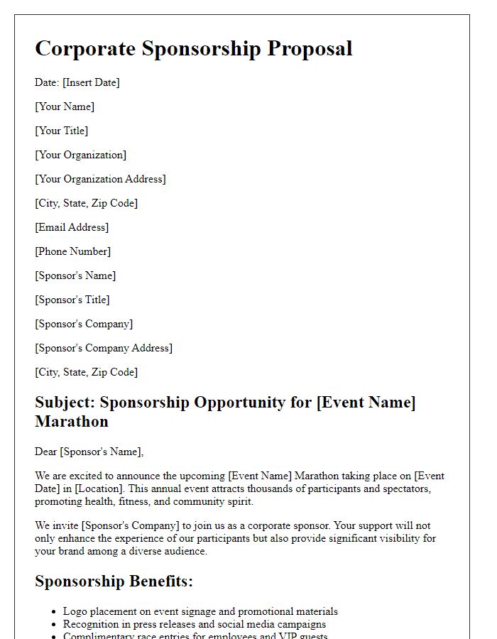 Letter template of corporate sponsorship proposal for marathon event.