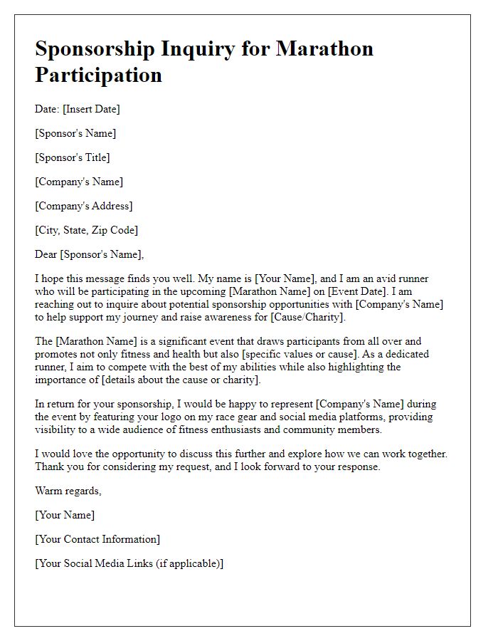 Letter template of individual sponsorship inquiry for marathon runners.