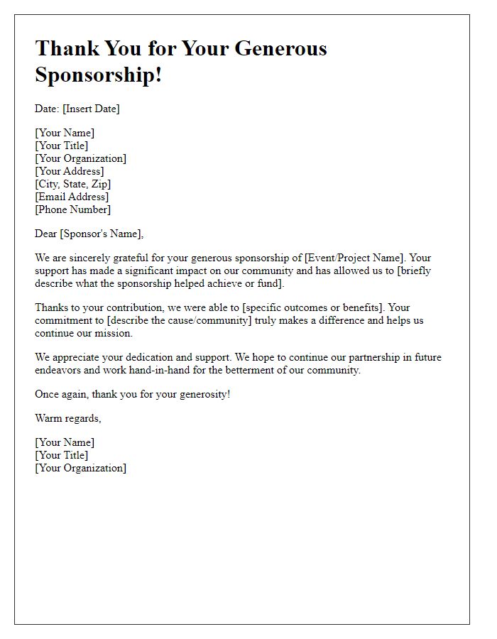 Letter template of thanks for community sponsorship