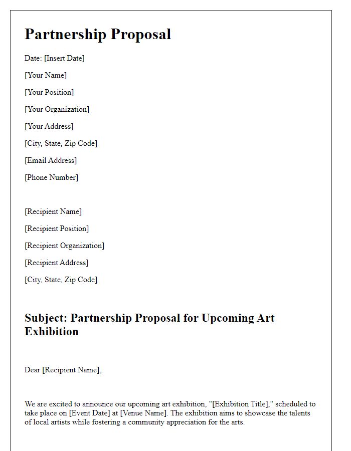 Letter template of partnership proposal for art exhibition sponsorship.