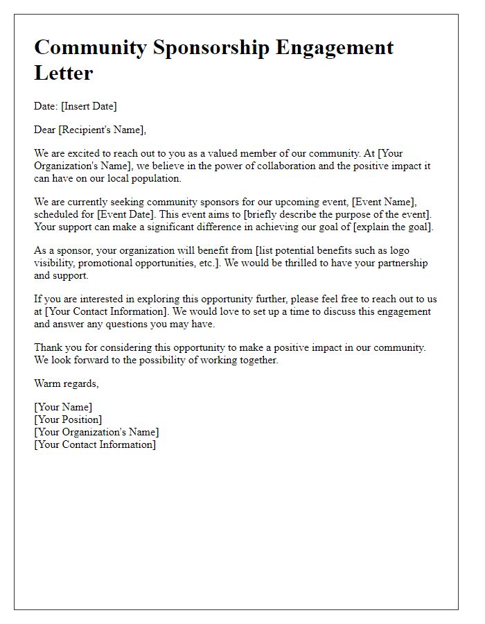 Letter template of community sponsorship engagement