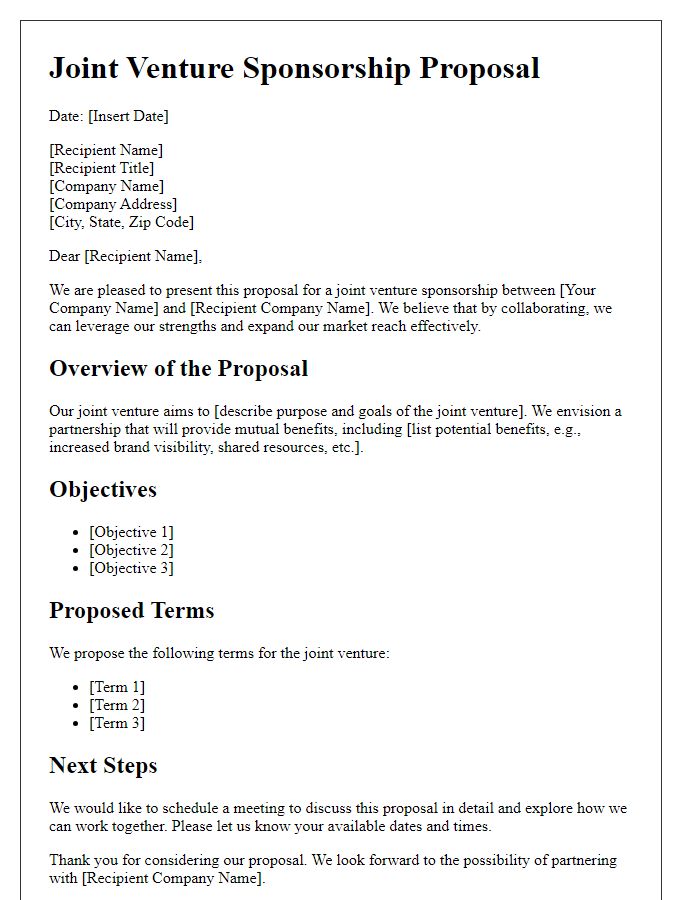 Letter template of joint venture sponsorship proposal