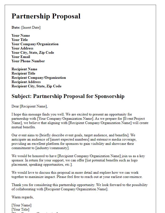 Letter template of partnership proposal for sponsorship