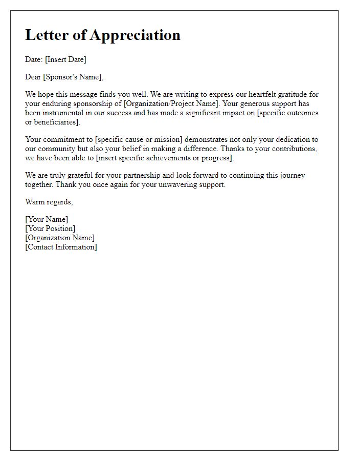 Letter template of appreciation for your enduring sponsorship.