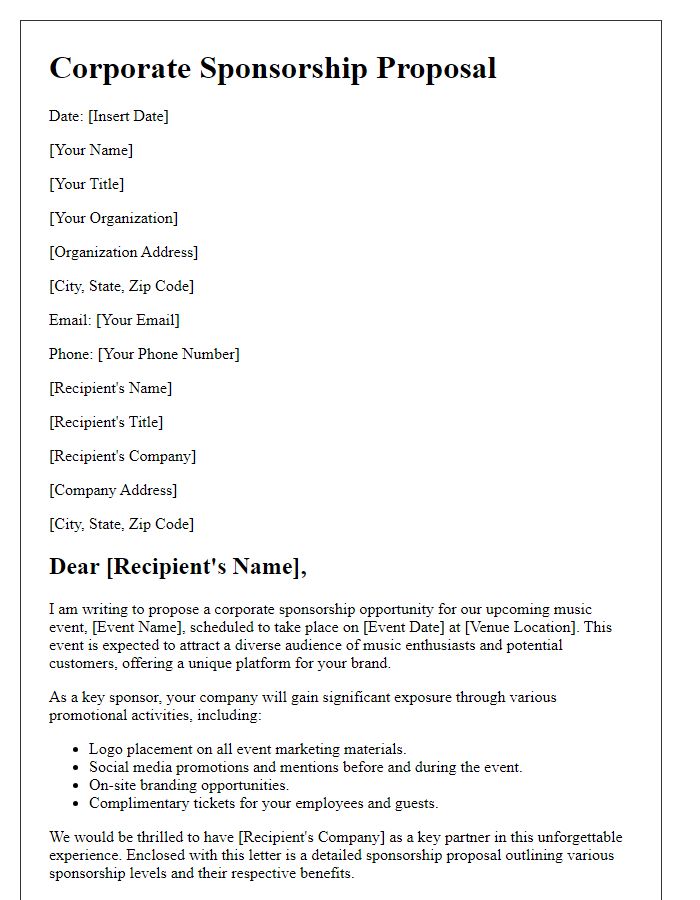 Letter template of corporate sponsorship proposal for a music event