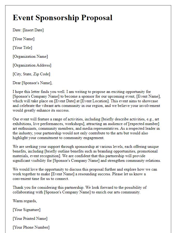 Letter template of proposal for event sponsorship in the arts