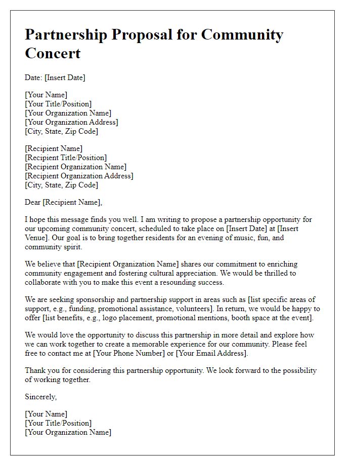 Letter template of seeking partnership for a community concert