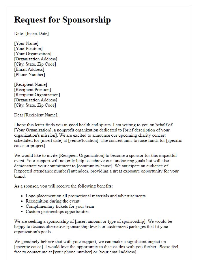 Letter template of sponsorship request for a charity concert