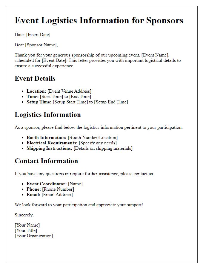 Letter template of event logistics for sponsors