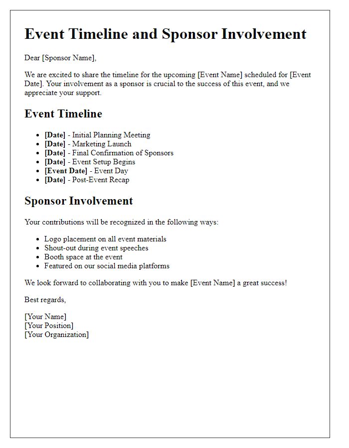 Letter template of event timeline and sponsor involvement