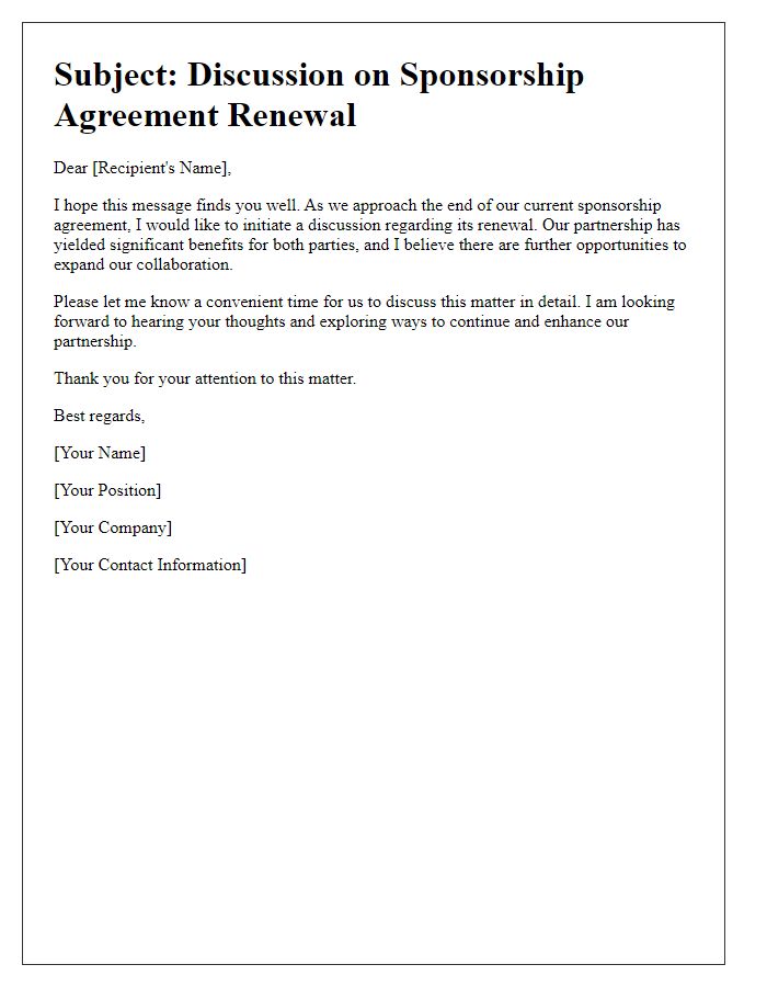 Letter template of discussion on sponsorship agreement renewal