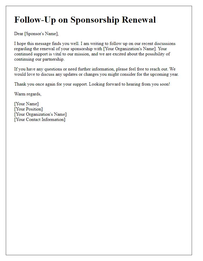 Letter template of follow-up for sponsorship renewal