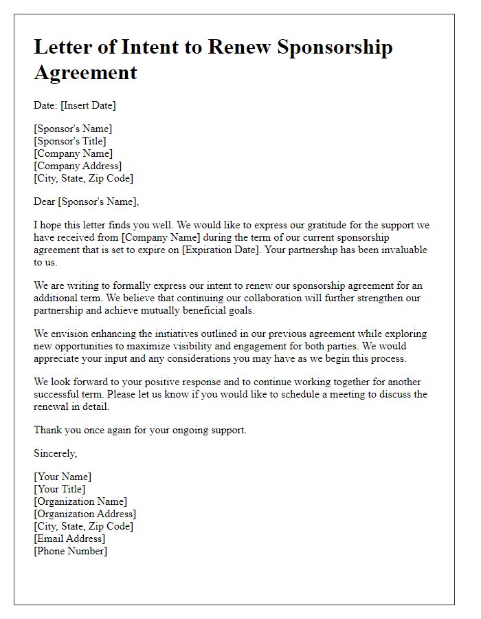 Letter template of intent to renew sponsorship agreement