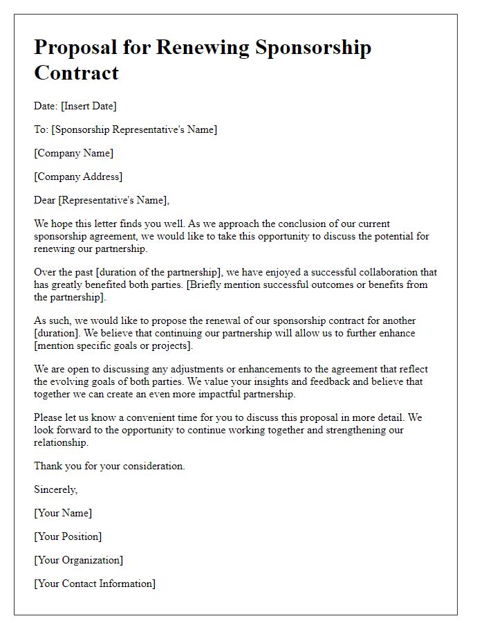 Letter template of proposal for renewing sponsorship contract