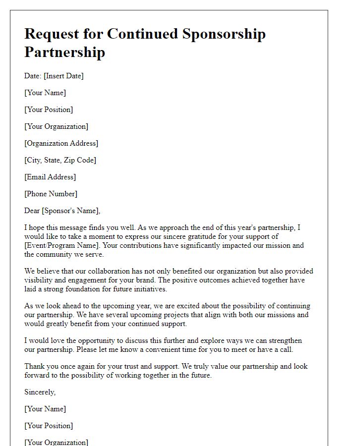 Letter template of request for continued sponsorship partnership