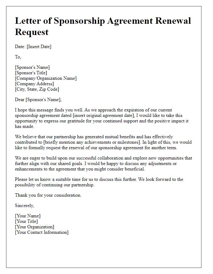 Letter template of sponsorship agreement renewal request