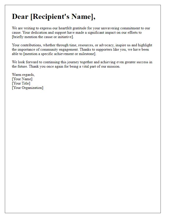 Letter template of gratitude for your commitment to our cause.